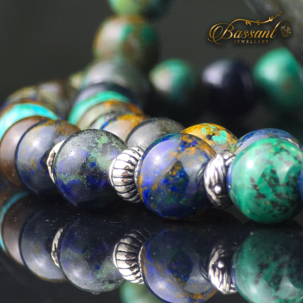 سبحة حجر كريم الأزوريت | أحجار كريمة و فضة عيار ٩٢٥ | Azurite gemstone Islamic prayer beads - Silver 925 | Bassant Jewellery