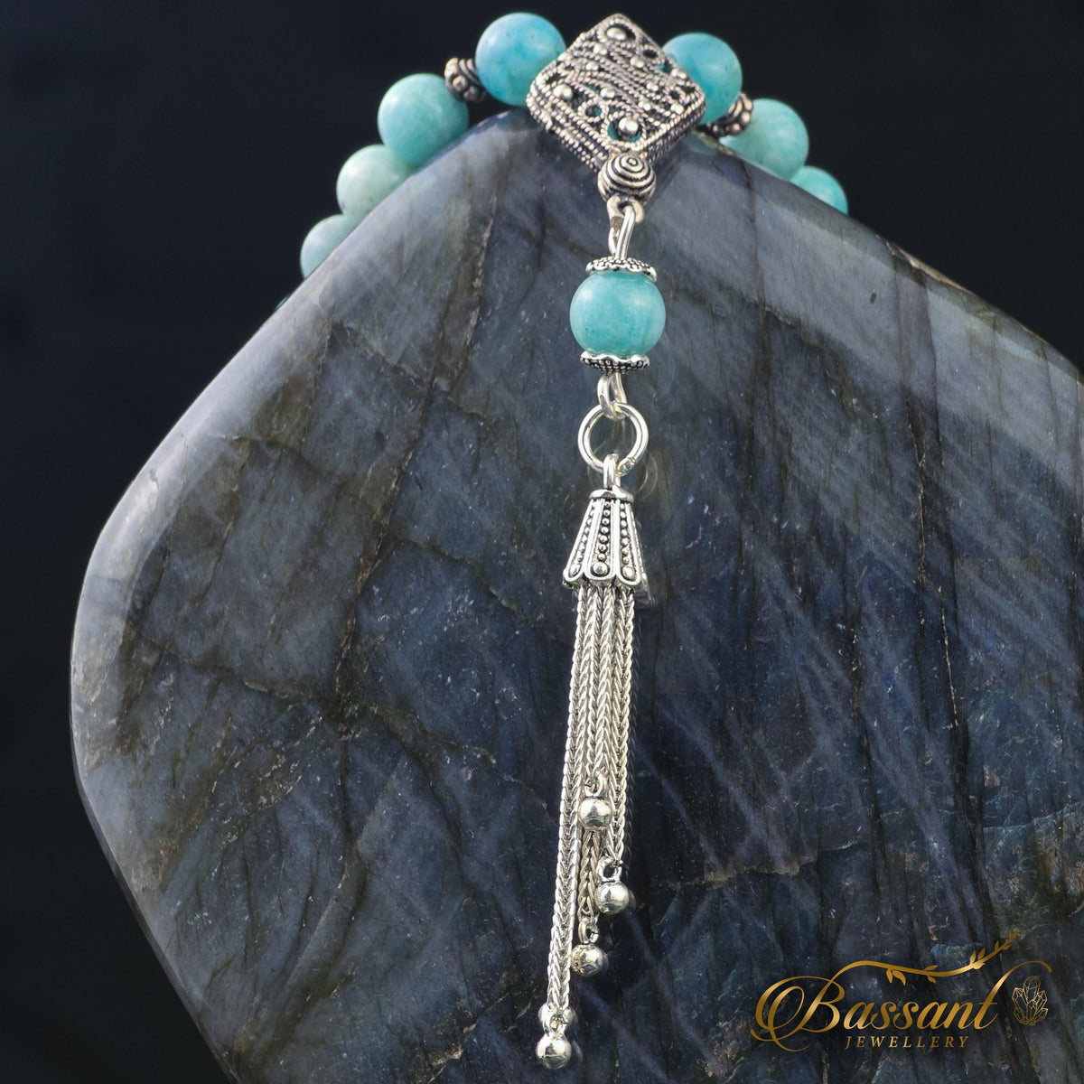 سبحة حجر كريم الأمازونيت | أحجار كريمة و فضة عيار ٩٢٥ | Amazonite gemstone Islamic prayer beads - Silver 925 | Bassant Jewellery