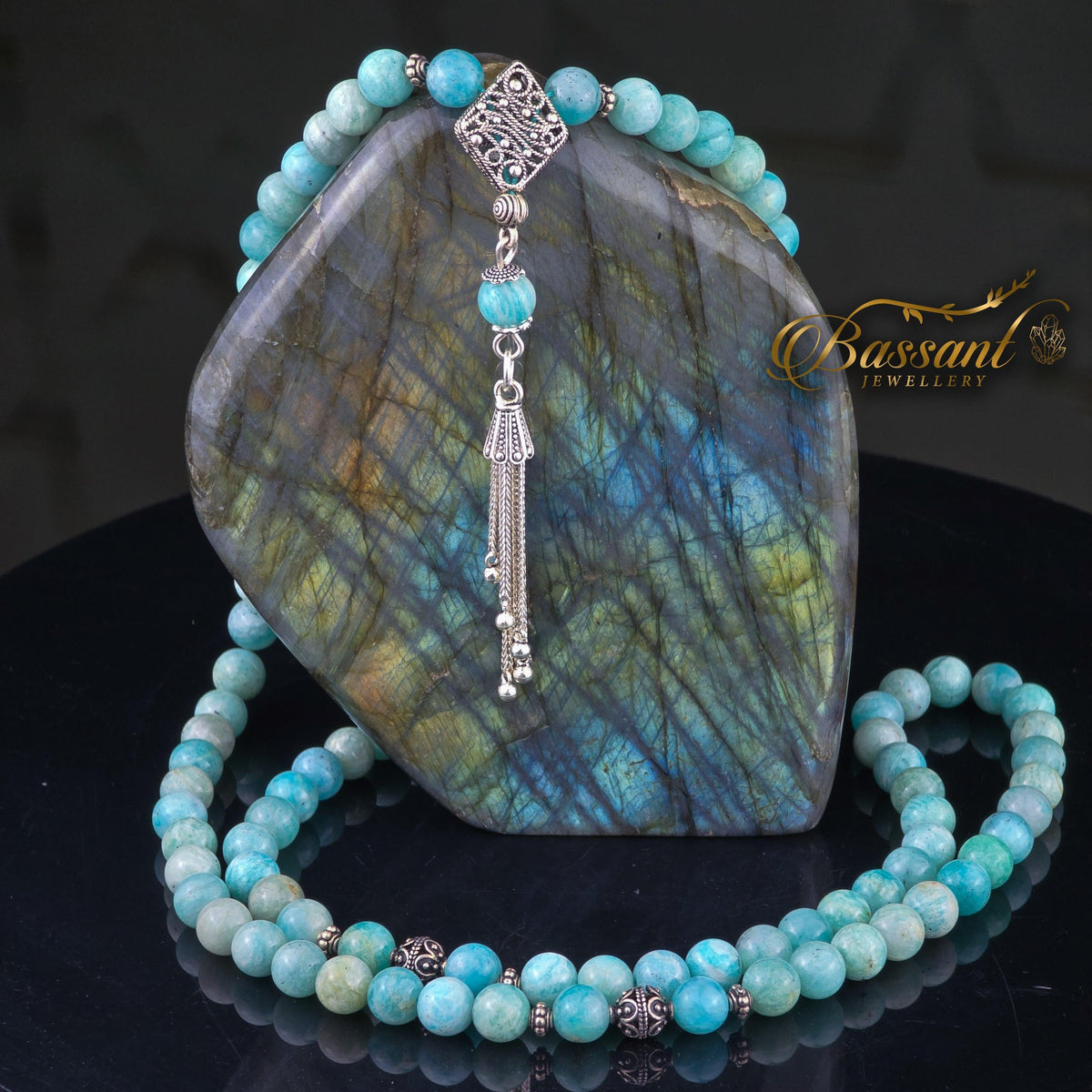 سبحة حجر كريم الأمازونيت | أحجار كريمة و فضة عيار ٩٢٥ | Amazonite gemstone Islamic prayer beads - Silver 925 | Bassant Jewellery