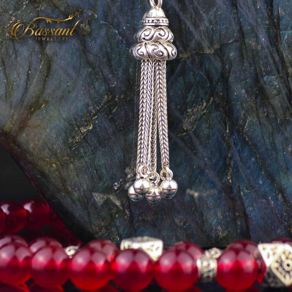 سبحة حجر كريم العقيق الأحمر | أحجار كريمة و فضة عيار ٩٢٥ | Red Agate gemstone Islamic prayer beads - Silver 925 | Bassant Jewellery