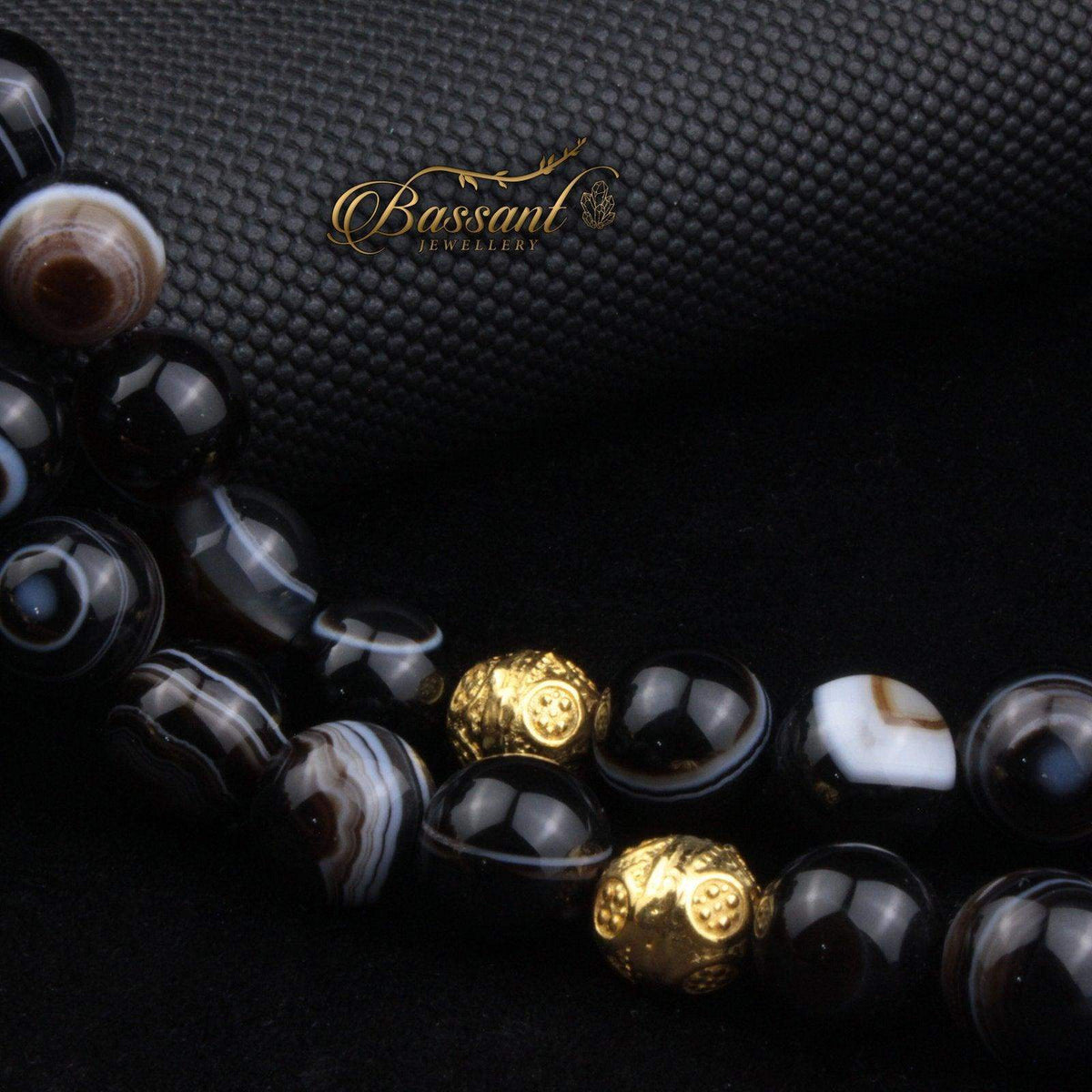 سبحة حجر كريم العقيق السليماني | أحجار كريمة و فضة عيار ٩٢٥ | Suleiman Agate gemstone Islamic prayer beads - Silver 925 | Bassant Jewellery