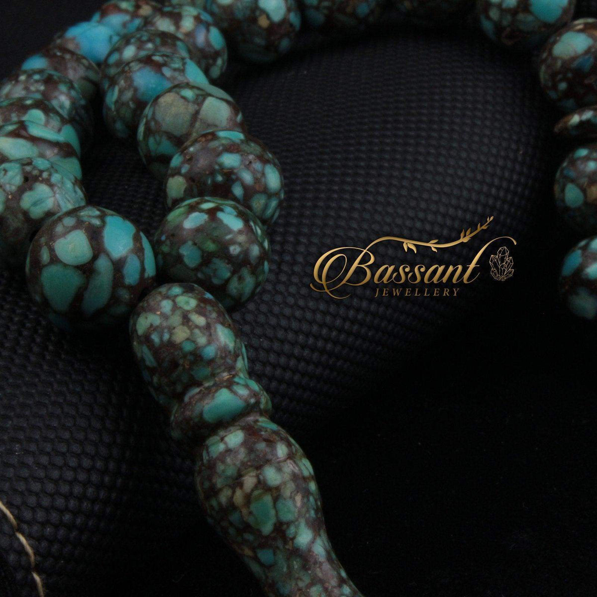 سبحة حجر كريم فيروز سيناء | أحجار كريمة و فضة عيار ٩٢٥ | Sinai Turquoise gemstone Islamic prayer beads - Silver 925 | Bassant Jewellery