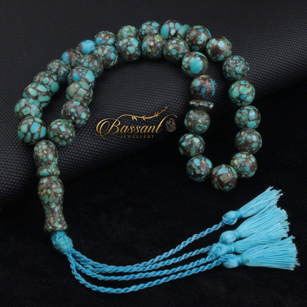 سبحة حجر كريم فيروز سيناء | أحجار كريمة و فضة عيار ٩٢٥ | Sinai Turquoise gemstone Islamic prayer beads - Silver 925 | Bassant Jewellery