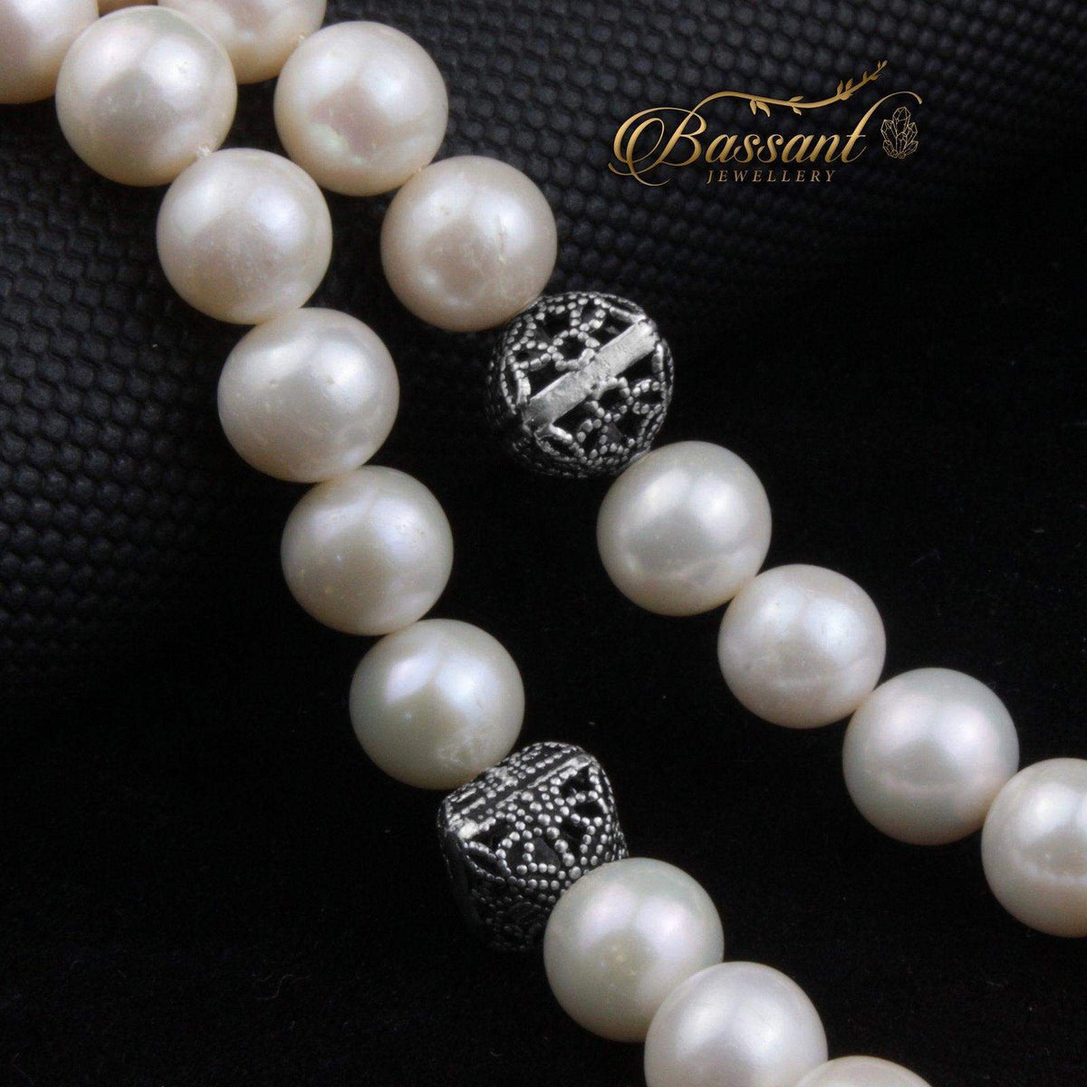 سبحة حجر كريم اللؤلؤ | أحجار كريمة و فضة عيار ٩٢٥ | Pearl gemstone Islamic prayer beads - Silver 925 | Bassant Jewellery