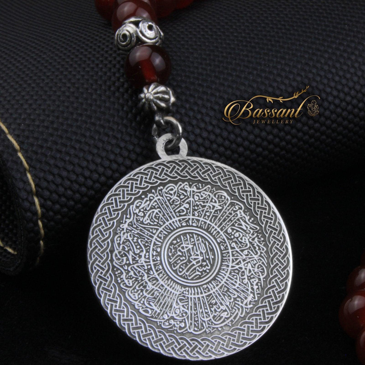 سبحة حجر كريم العقيق الأحمر | أحجار كريمة و فضة عيار ٩٢٥ | Red Agate gemstone Islamic prayer beads - Silver 925 | Bassant Jewellery