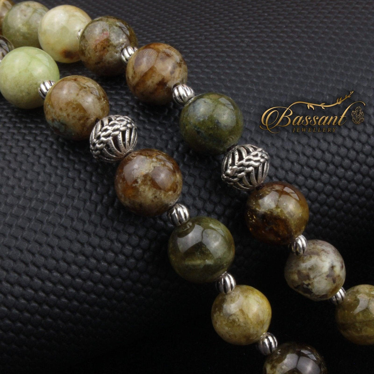 سبحة حجر كريم جارنيت التوبازوليت | أحجار كريمة و فضة عيار ٩٢٥ | Topazolite Garnet gemstone Islamic prayer beads - Silver 925 | Bassant Jewellery