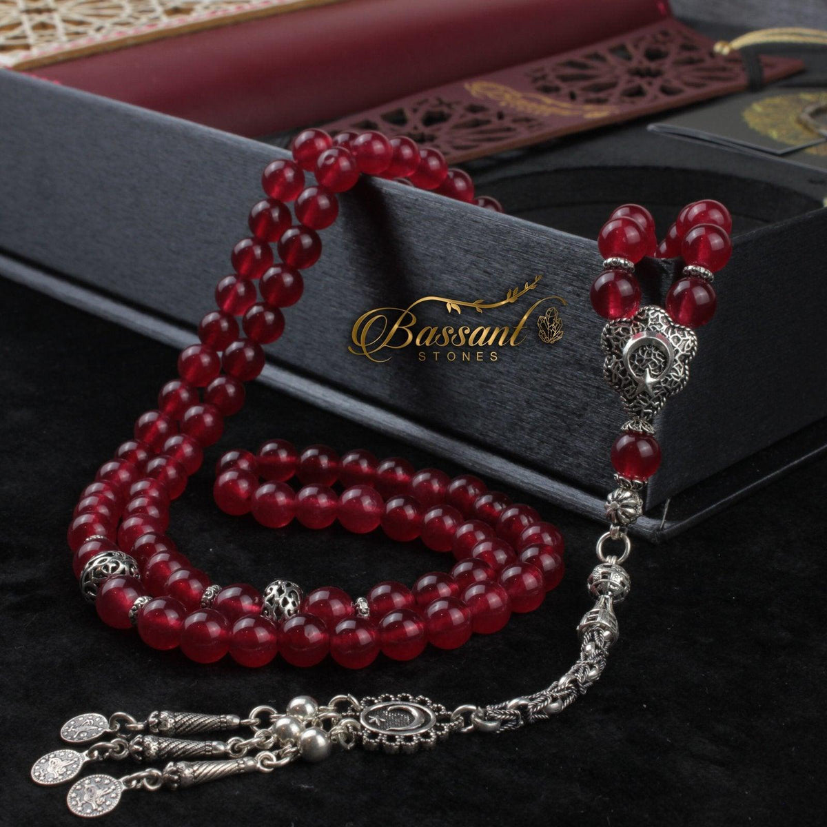 سبحة حجر كريم اليشم | أحجار كريمة و فضة عيار ٩٢٥ | Jade gemstone Islamic prayer beads - Silver 925 | Bassant Jewellery
