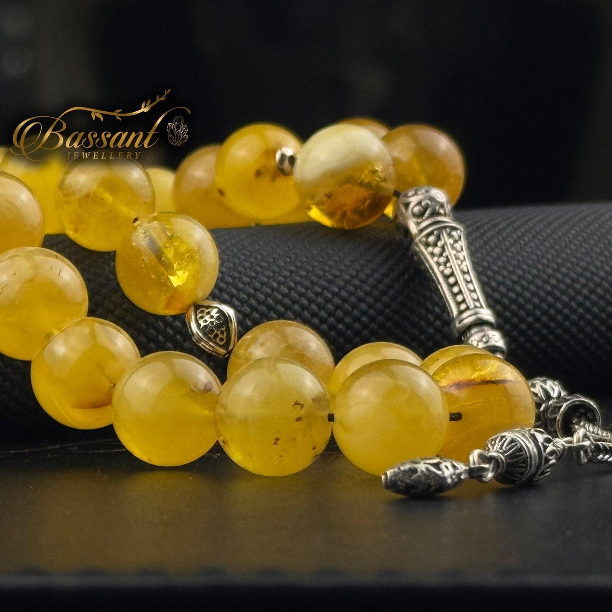 سبحة حجر كريم الكهرمان البلطيقي | أحجار كريمة و فضة عيار ٩٢٥ | Polish Baltic Amber gemstone Islamic prayer beads - Silver 925 | Bassant Jewellery