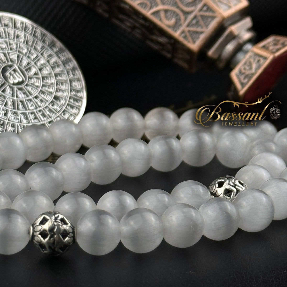 سبحة حجر كريم عين القط | أحجار كريمة و فضة عيار ٩٢٥ | Cat Eye gemstone Islamic prayer beads - Silver 925 | Bassant Jewellery