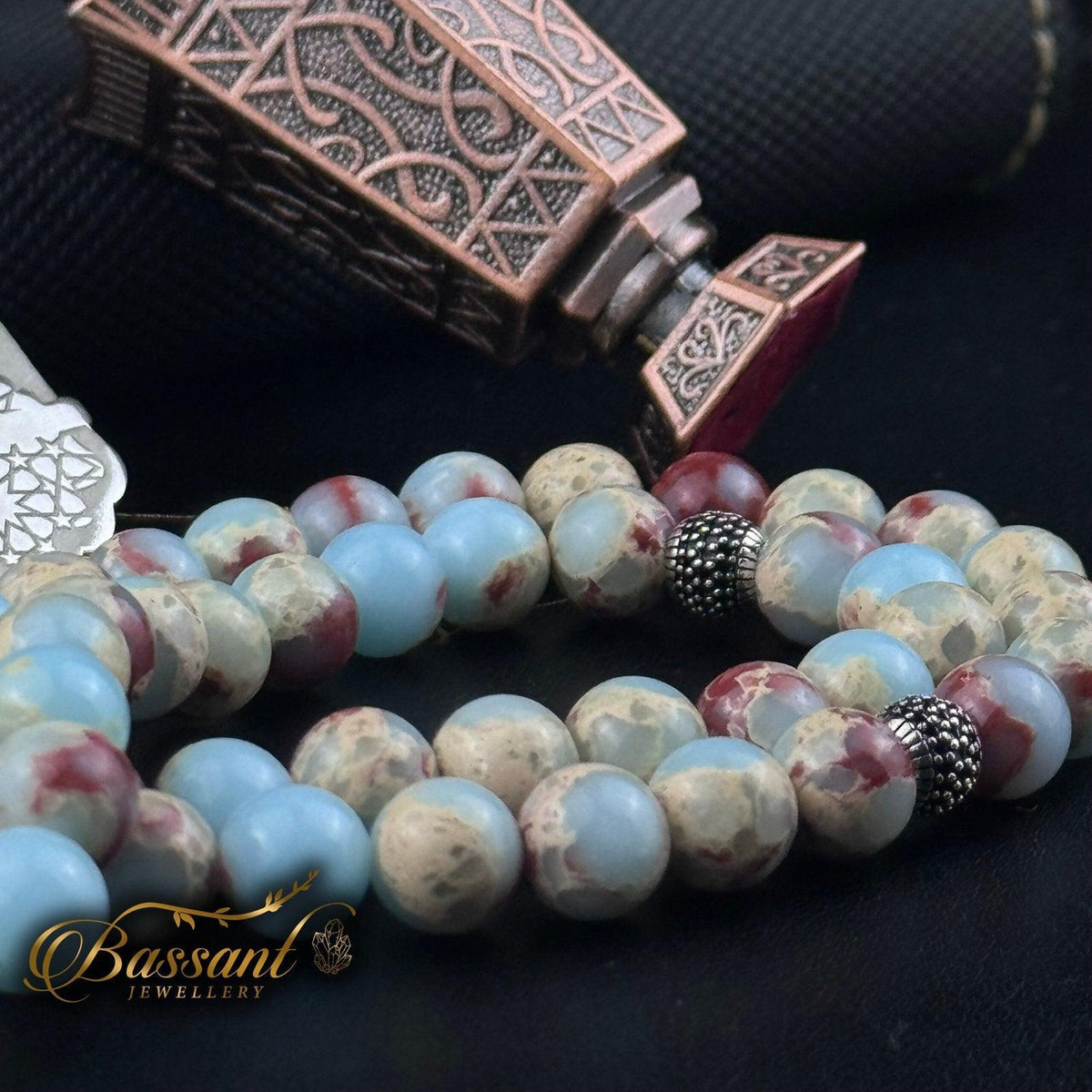 سبحة حجر كريم الجاسبر الإمبراطوري | أحجار كريمة و فضة عيار ٩٢٥ | Imperial Jasper gemstone Islamic prayer beads - Silver 925 | Bassant Jewellery