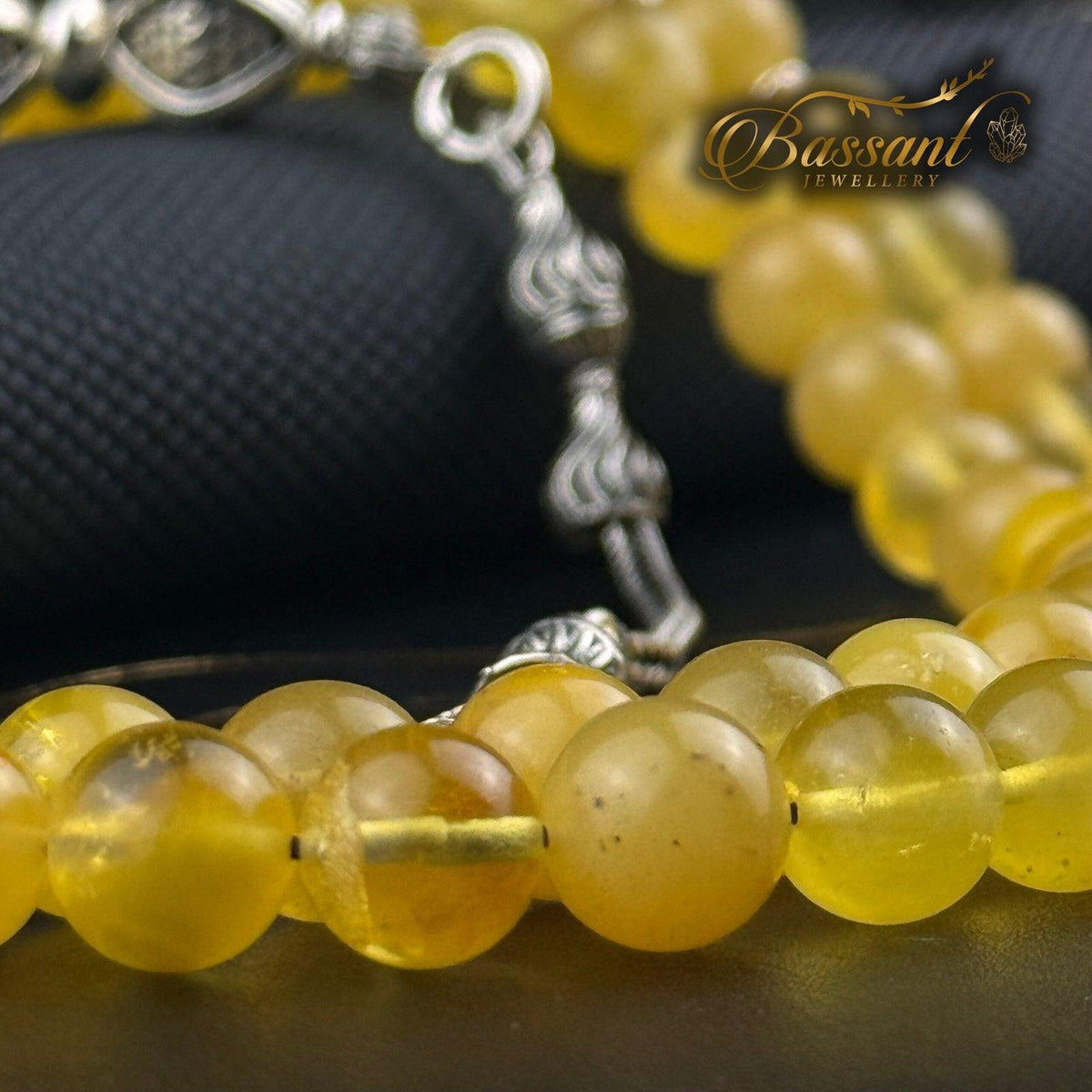 سبحة حجر كريم الكهرمان البلطيقي | أحجار كريمة و فضة عيار ٩٢٥ | Polish Baltic Amber gemstone Islamic prayer beads - Silver 925 | Bassant Jewellery