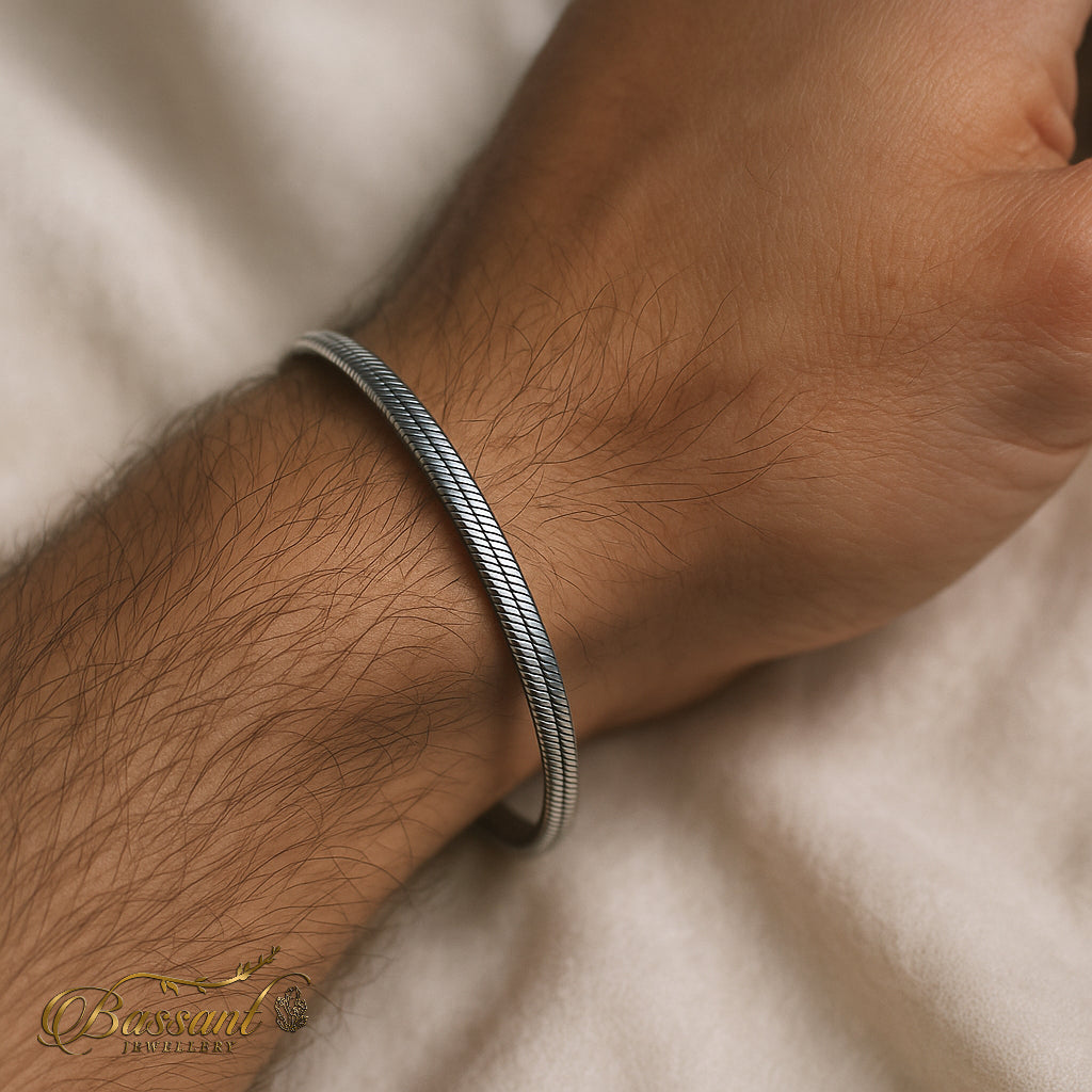 اسورة رجالي فضة عيار ٩٢٥ Meryt Snake | Meryt Snake Sterling Silver 925 Men's Bracelet | Bassant Jewellery