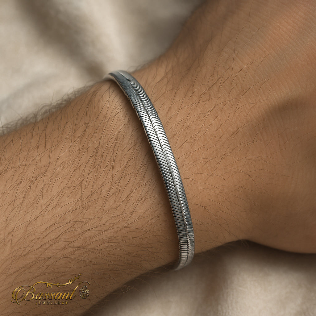 اسورة رجالي فضة عيار ٩٢٥ Meryt Snake | Meryt Snake Sterling Silver 925 Men's Bracelet | Bassant Jewellery