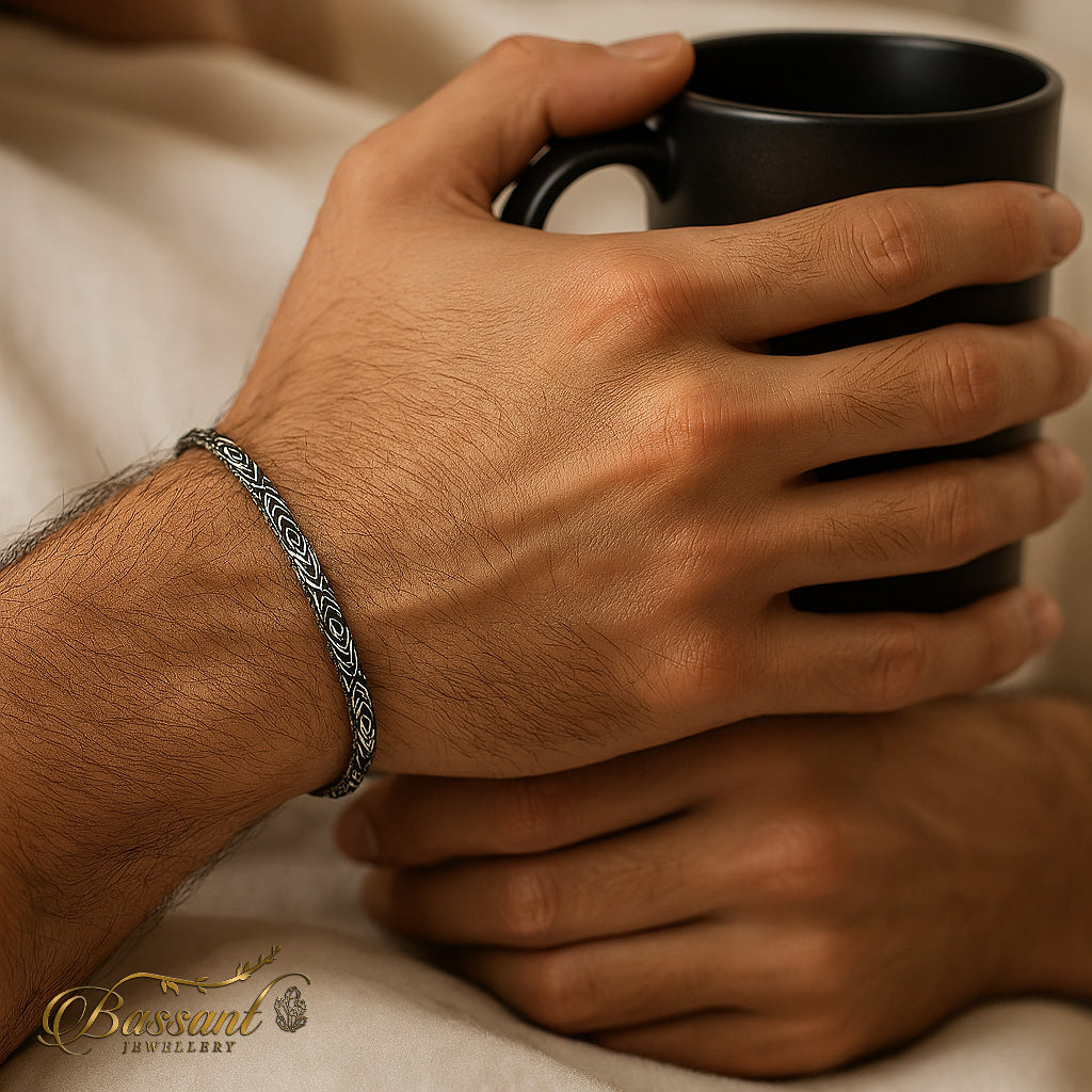 اسورة رجالي فضة عيار ٩٢٥ Byzantine | Byzantine Sterling Silver 925 Men's Bracelet | Bassant Jewellery