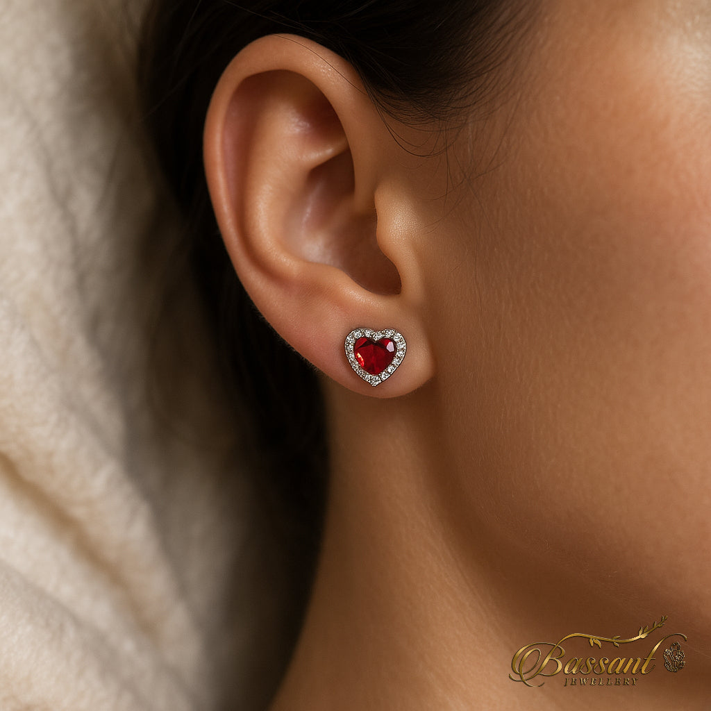 حلق فضة عيار ٩٢٥ Red Heart | Red Heart Sterling Silver 925 Earrings | Bassant Jewellery