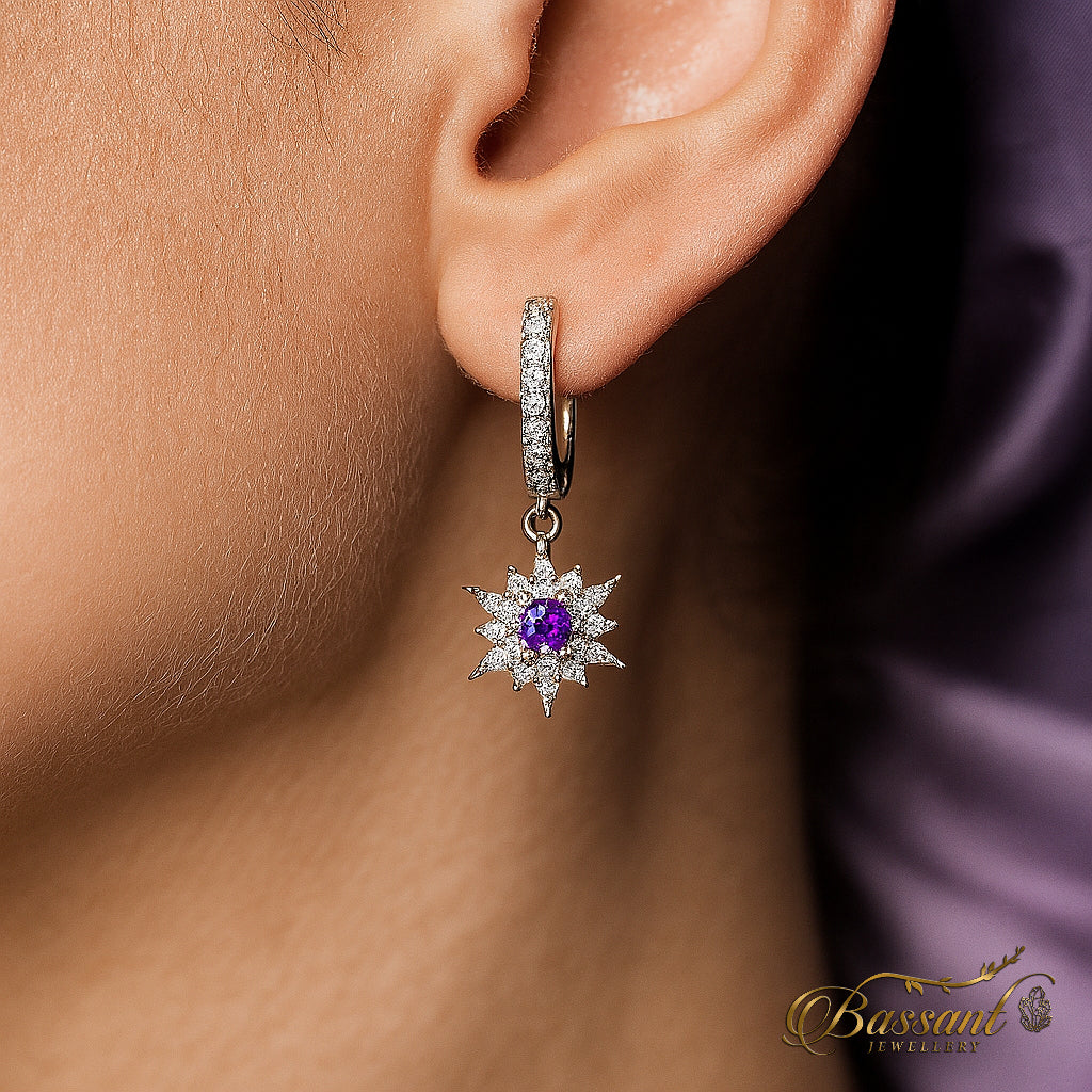 حلق فضة عيار ٩٢٥ Violet Star | Violet Star Sterling Silver 925 Earrings | Bassant Jewellery