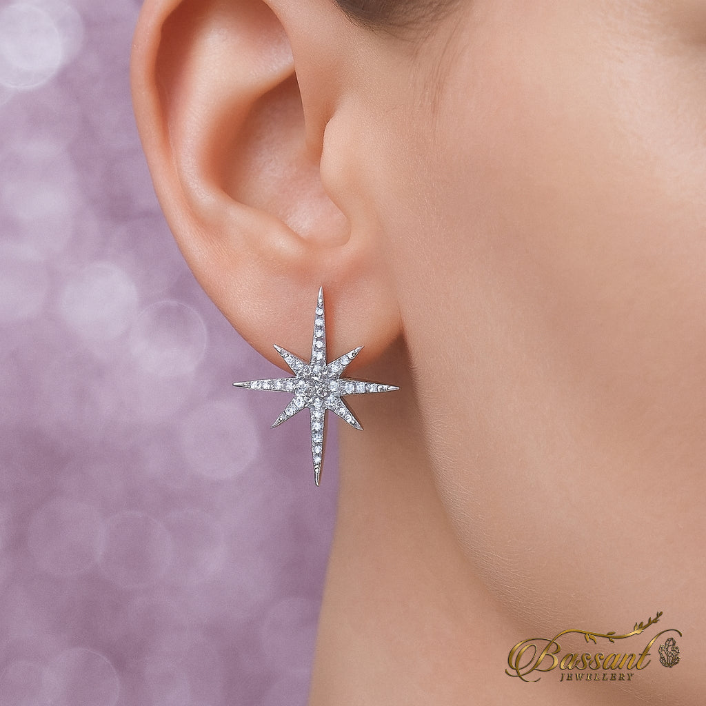 حلق فضة عيار ٩٢٥ North Star | North Star Sterling Silver 925 Earrings | Bassant Jewellery