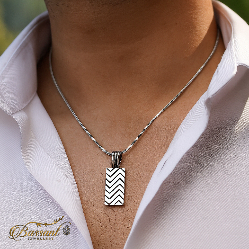 دلاية رجالي فضة عيار ٩٢٥ Zigzag | Zigzag Sterling Silver 925 Men's Pendant | Bassant Jewellery