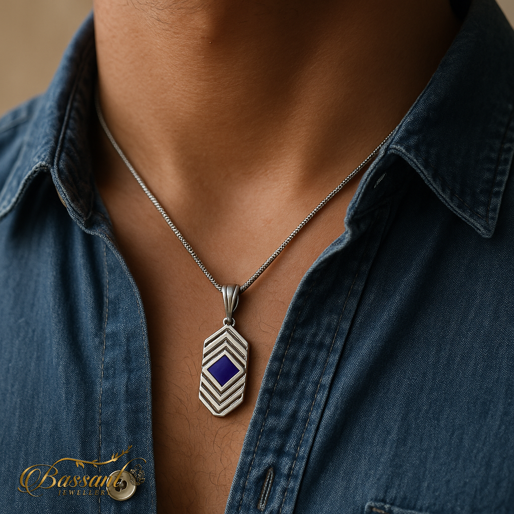 دلاية رجالي فضة عيار ٩٢٥ In Blue | In Blue Sterling Silver 925 Men's Pendant | Bassant Jewellery