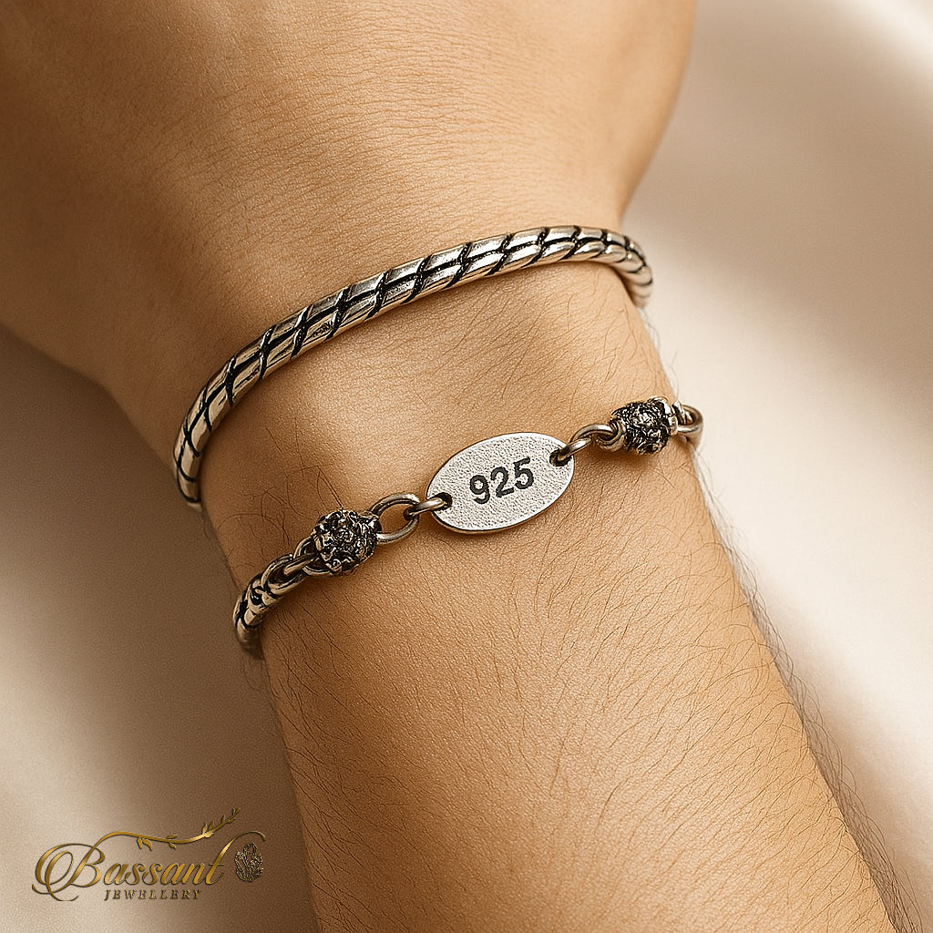 اسورة رجالي فضة عيار ٩٢٥ Twisted Retro | Twisted Retro Sterling Silver 925 Men's Bracelet | Bassant Jewellery