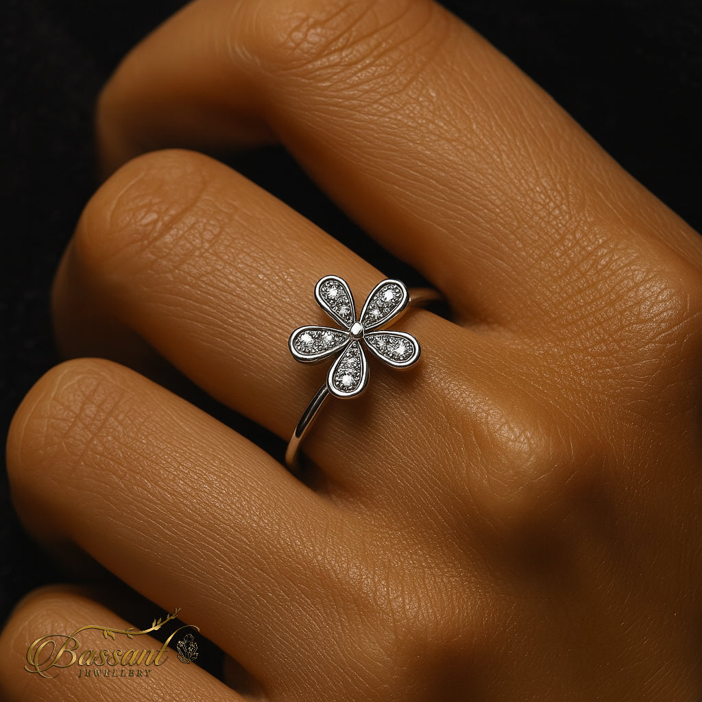 خاتم فضة عيار ٩٢٥ Flower | Flower Sterling Silver 925 Ring | Bassant Jewellery