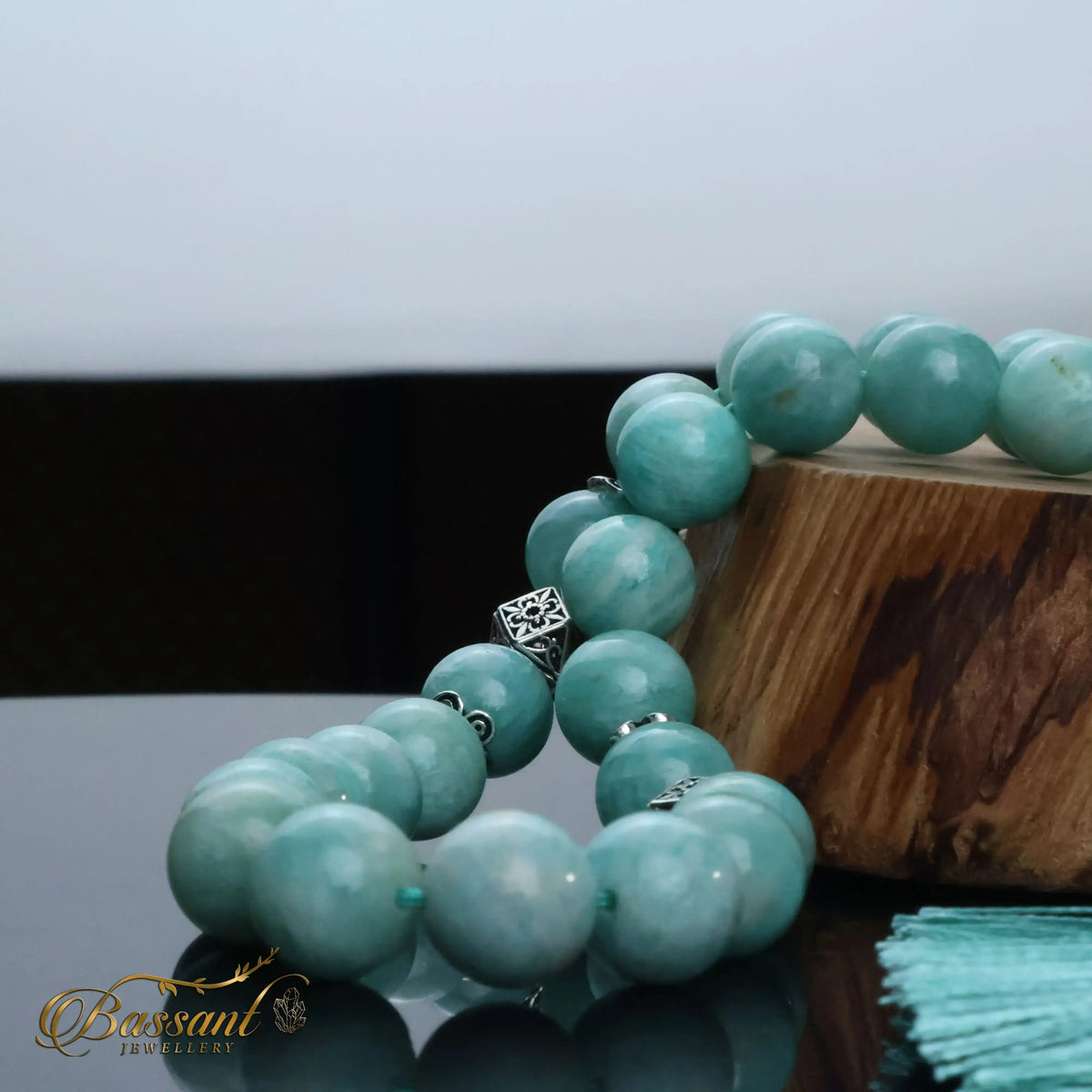 سبحة حجر كريم الأمازونيت | أحجار كريمة و فضة عيار ٩٢٥ | Amazonite gemstone Islamic prayer beads - Silver 925 | Bassant Jewellery