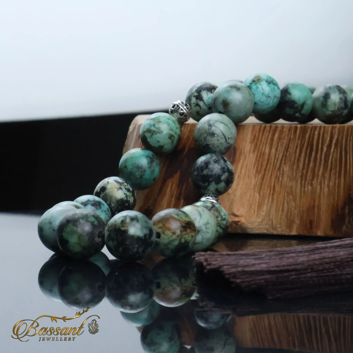 سبحة حجر كريم الفيروز الأفريقي | أحجار كريمة و فضة عيار ٩٢٥ | African Turquoise gemstone Islamic prayer beads - Silver 925 | Bassant Jewellery