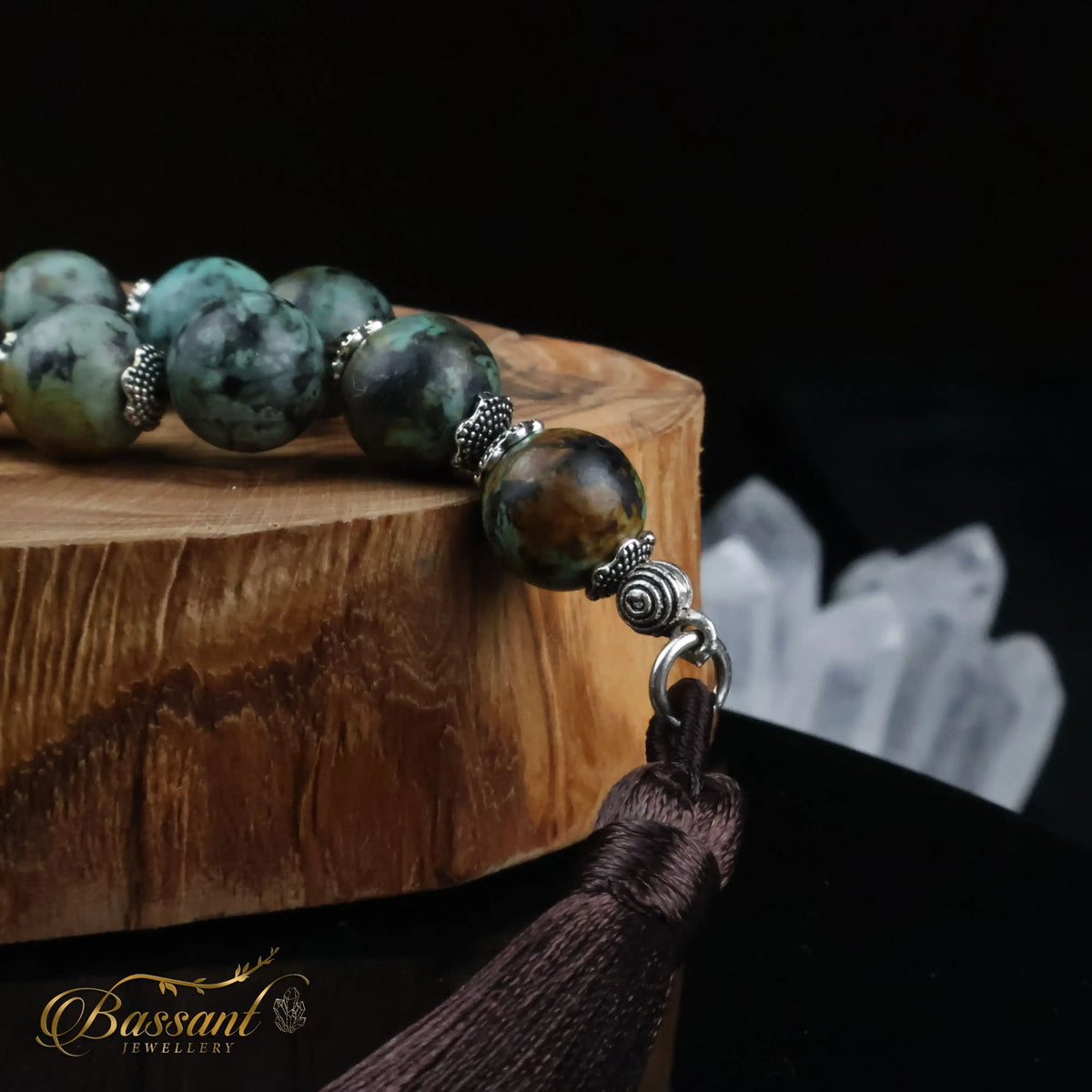 سبحة حجر كريم الفيروز الأفريقي | أحجار كريمة و فضة عيار ٩٢٥ | African Turquoise gemstone Islamic prayer beads - Silver 925 | Bassant Jewellery