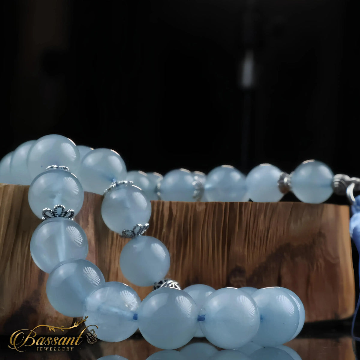 سبحة حجر كريم الأكوامارين | أحجار كريمة و فضة عيار ٩٢٥ | Aquamarine gemstone Islamic prayer beads - Silver 925 | Bassant Jewellery