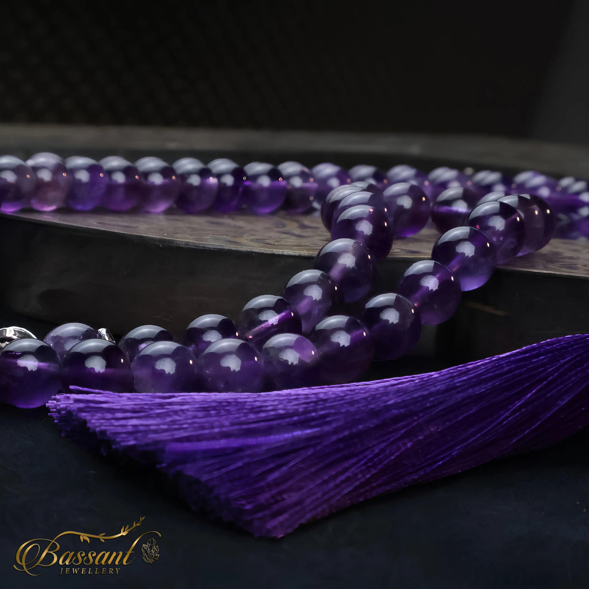 سبحة حجر كريم الأميثيست | أحجار كريمة و فضة عيار ٩٢٥ | Amethyst gemstone Islamic prayer beads - Silver 925 | Bassant Jewellery