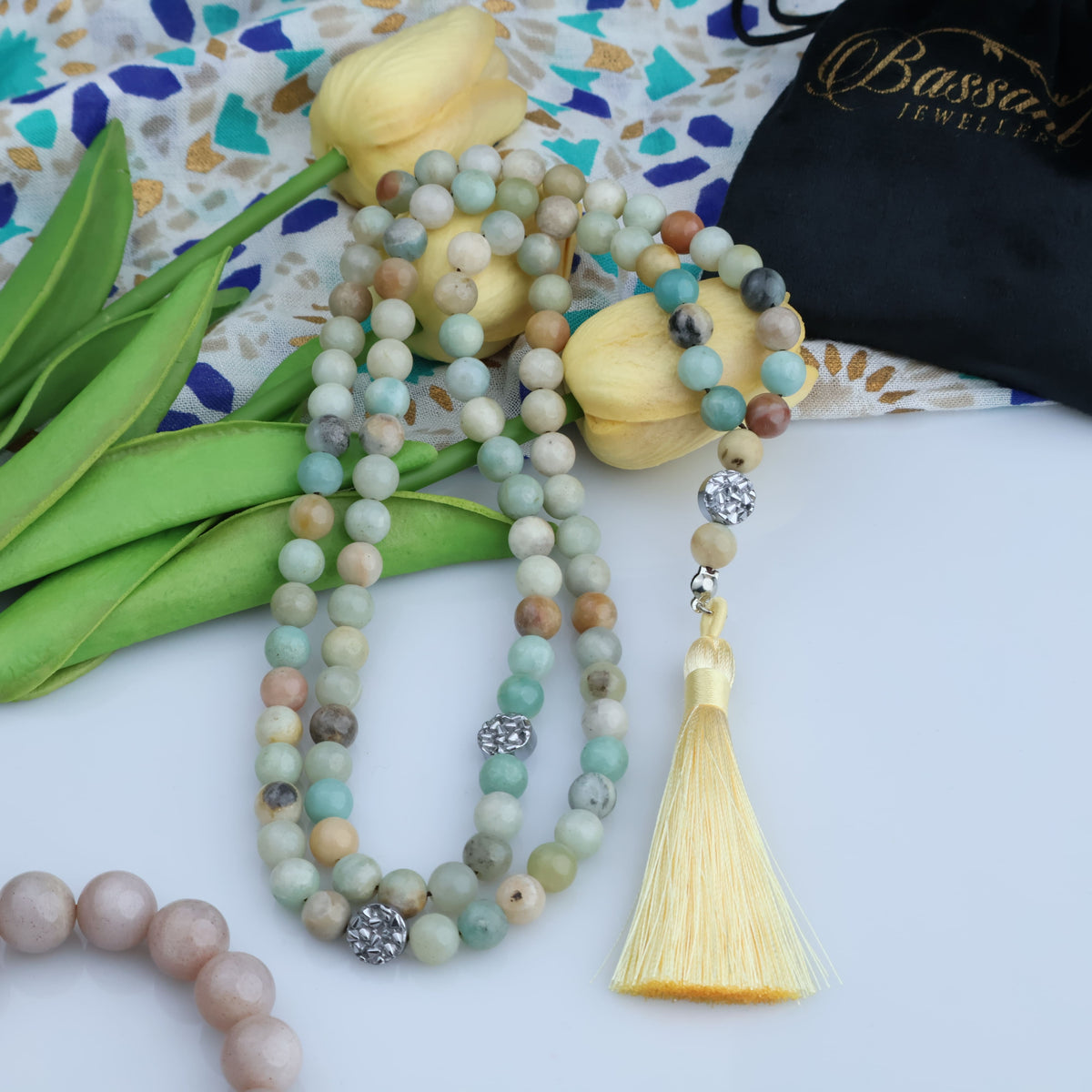 سبحة حجر كريم الأمازونيت | أحجار كريمة و فضة عيار ٩٢٥ | Amazonite gemstone Islamic prayer beads - Silver 925 | Bassant Jewellery