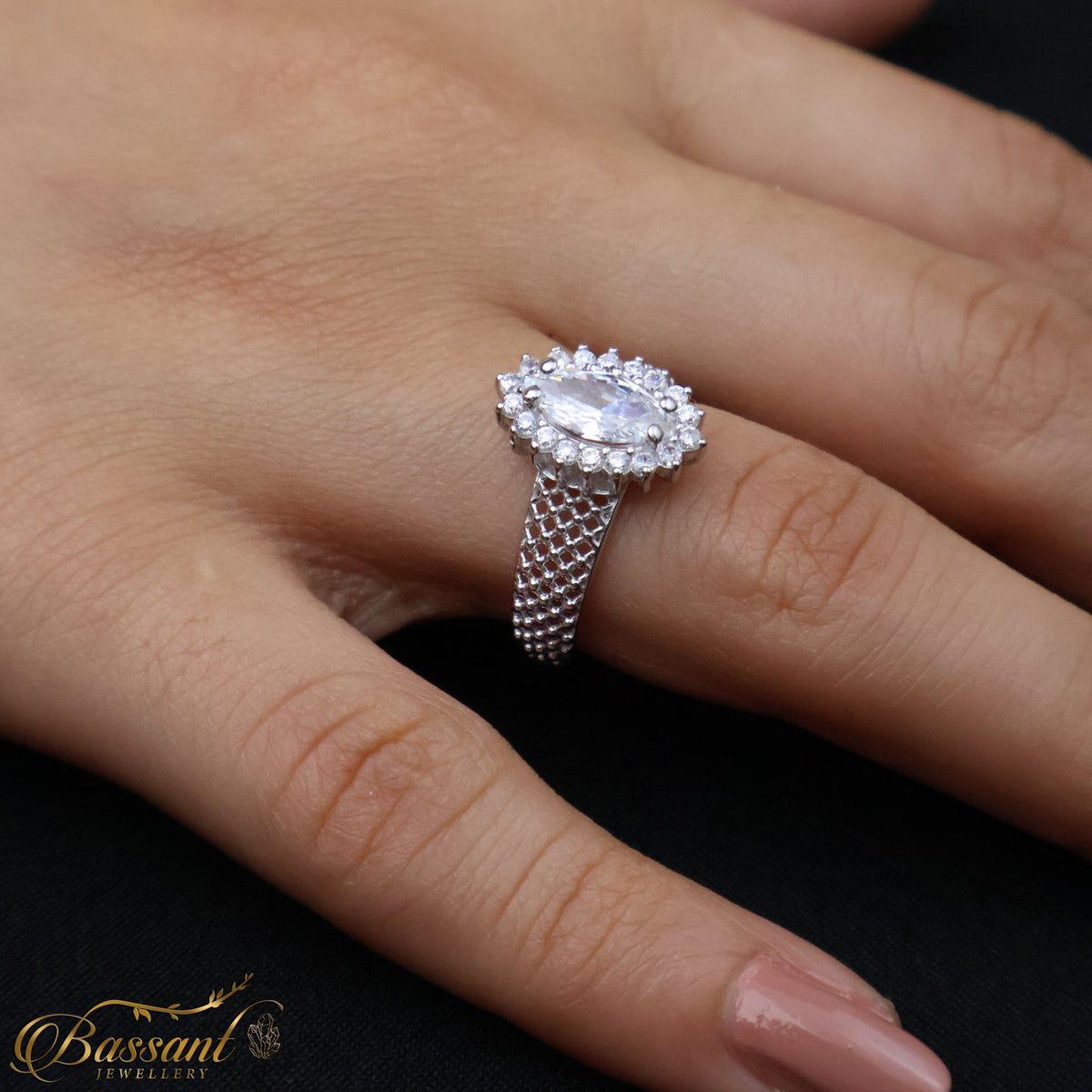 خاتم فضة عيار ٩٢٥ Oval White | Oval White Sterling Silver 925 Ring | Bassant Jewellery