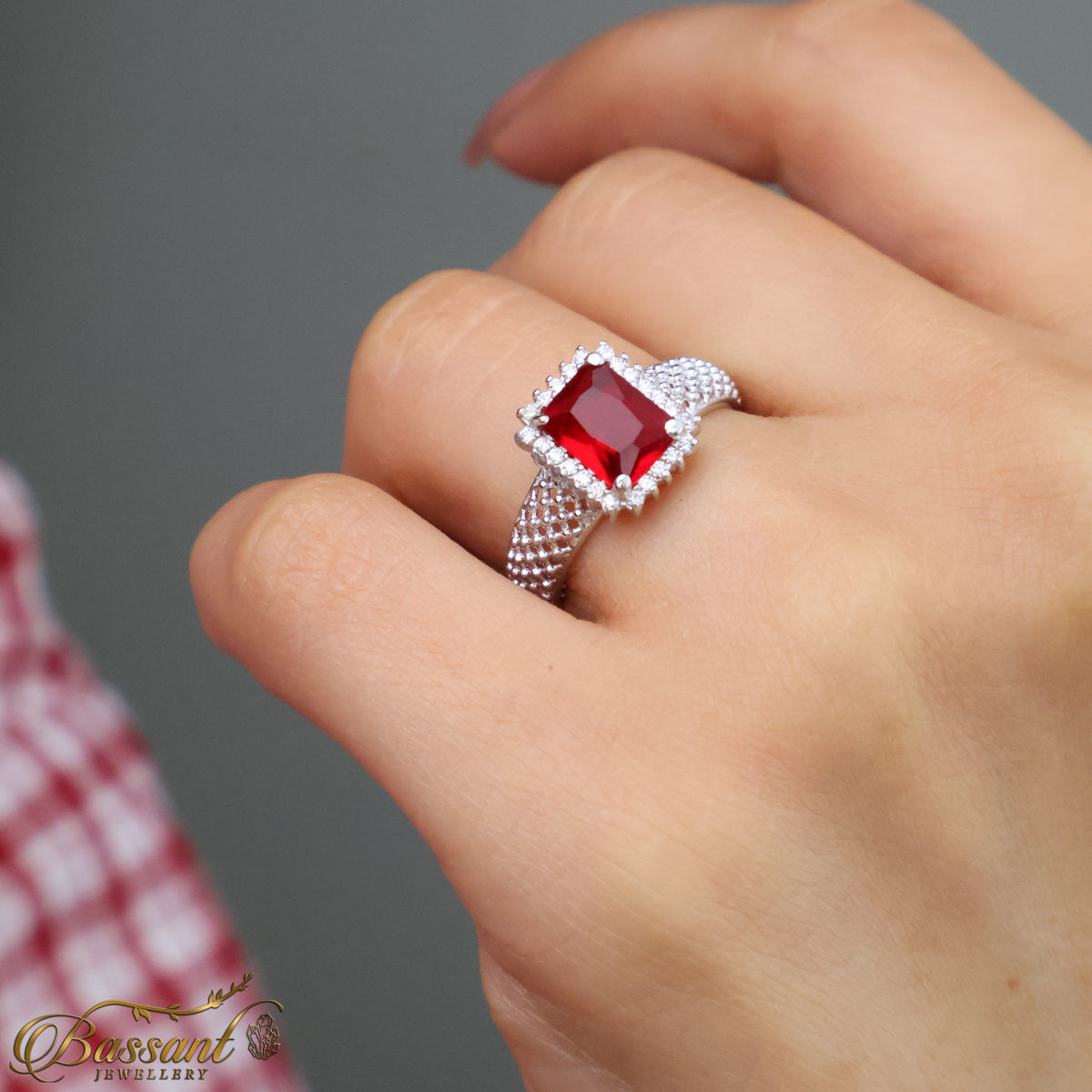 خاتم فضة عيار ٩٢٥ E-Cut Red | E-Cut Red Sterling Silver 925 Ring | Bassant Jewellery