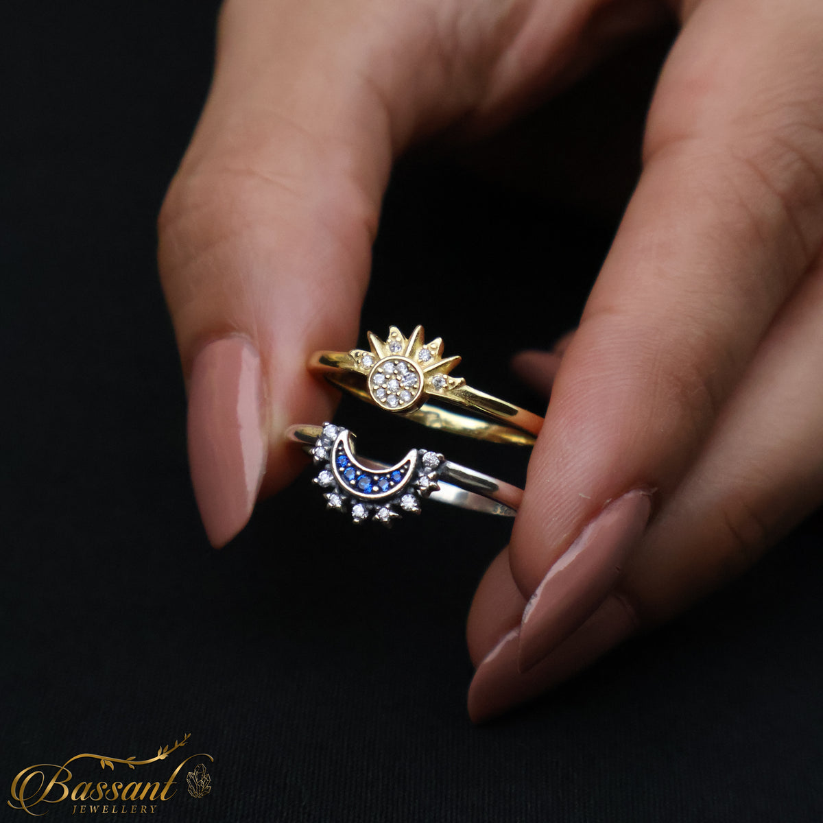 خاتم فضة عيار ٩٢٥ Sun & Moon | Sun & Moon Sterling Silver 925 Ring | Bassant Jewellery