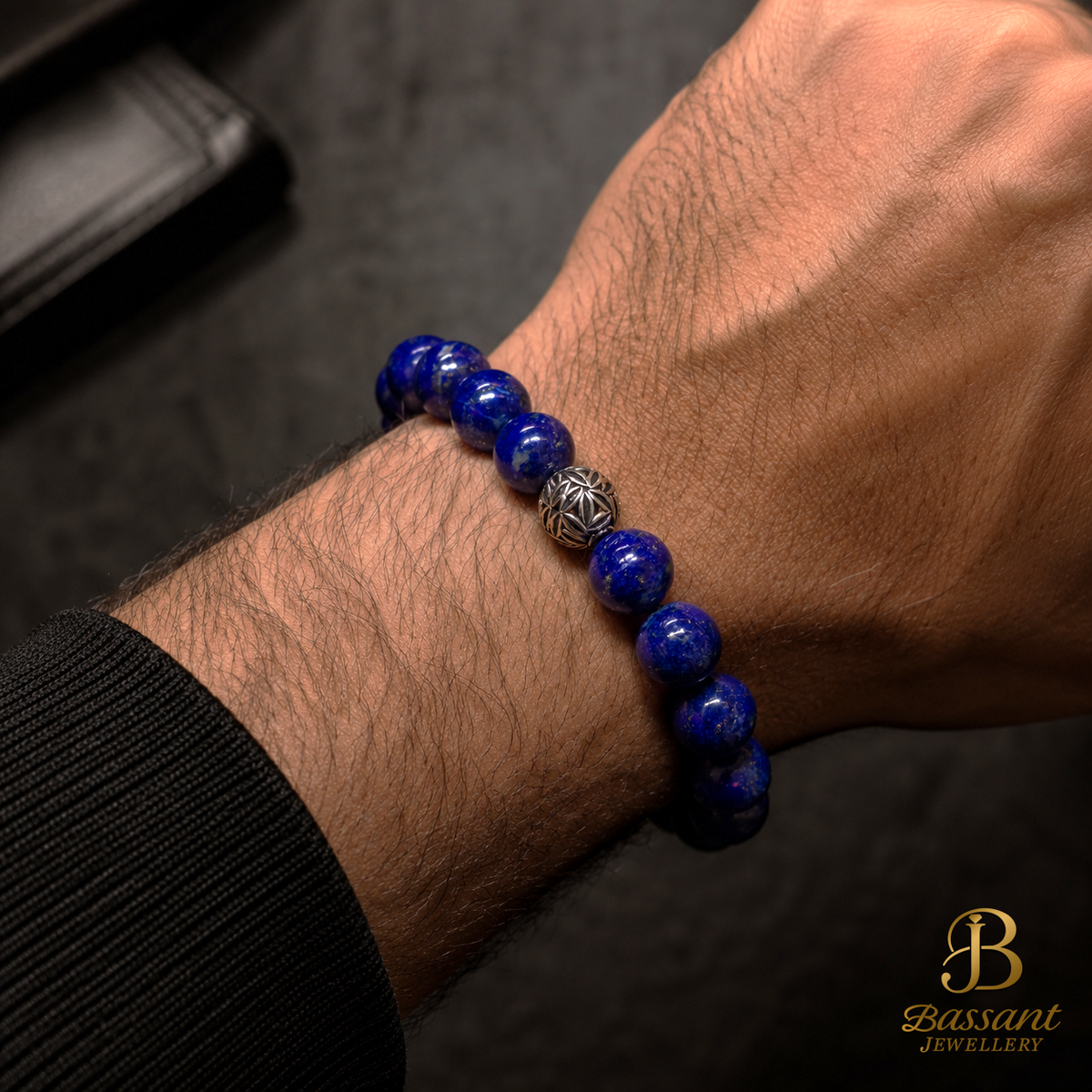 اسورة اللازورد حجر كريم وفضة عيار ٩٢٥ | Lapis Lazuli Gemstone Bracelet Silver 925 | Bassant Jewellery