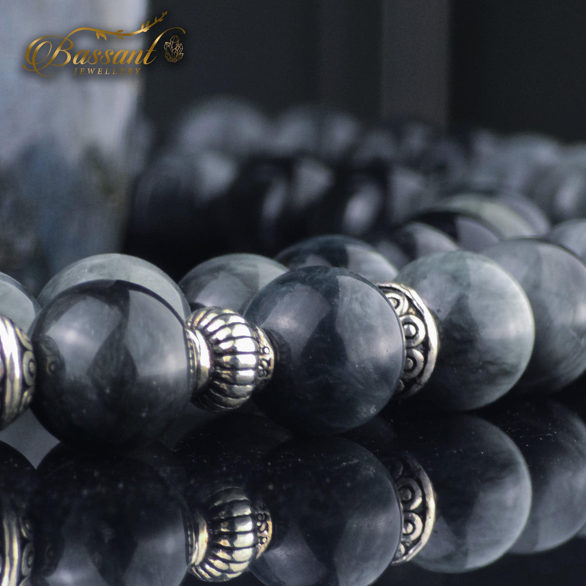 سبحة حجر كريم عين النسر | أحجار كريمة و فضة عيار ٩٢٥ | Eagle Eye gemstone Islamic prayer beads - Silver 925 | Bassant Jewellery