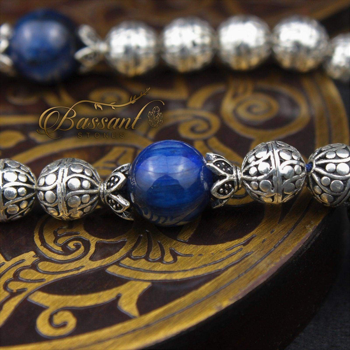 سبحة حجر كريم الفضة والكيانيت | أحجار كريمة و فضة عيار ٩٢٥ | Silver & Kyanite gemstone Islamic prayer beads - Silver 925 | Bassant Jewellery