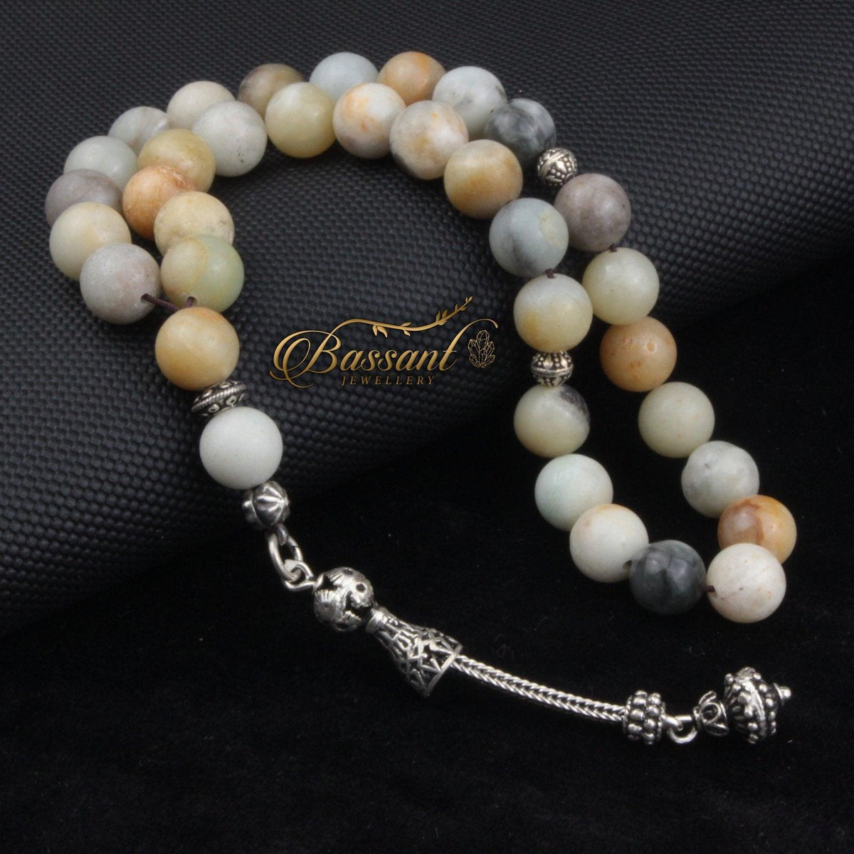 سبحة حجر كريم الأمازونيت | أحجار كريمة و فضة عيار ٩٢٥ | Amazonite gemstone Islamic prayer beads - Silver 925 | Bassant Jewellery