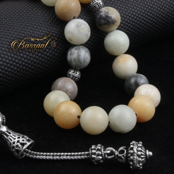 سبحة حجر كريم الأمازونيت | أحجار كريمة و فضة عيار ٩٢٥ | Amazonite gemstone Islamic prayer beads - Silver 925 | Bassant Jewellery