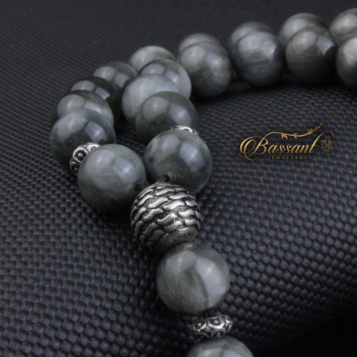 سبحة حجر كريم عين النسر | أحجار كريمة و فضة عيار ٩٢٥ | Eagle Eye gemstone Islamic prayer beads - Silver 925 | Bassant Jewellery