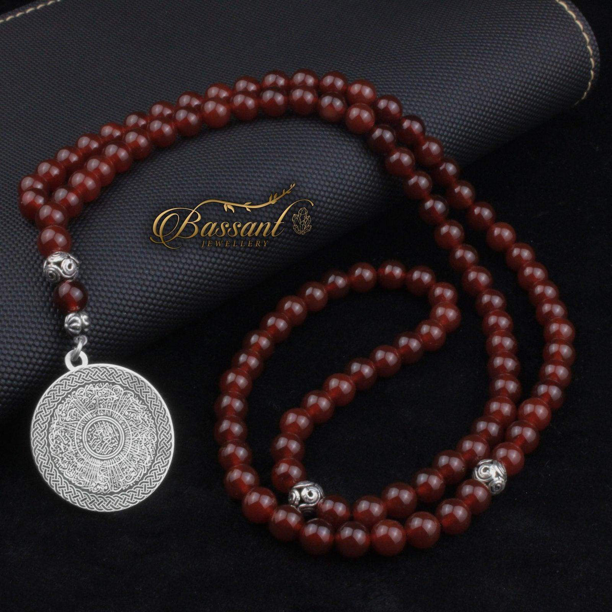 سبحة حجر كريم العقيق الأحمر | أحجار كريمة و فضة عيار ٩٢٥ | Red Agate gemstone Islamic prayer beads - Silver 925 | Bassant Jewellery