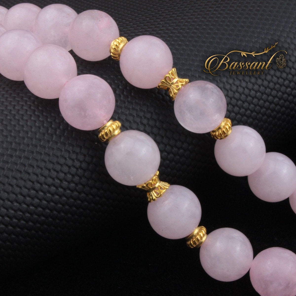 سبحة حجر كريم الكوارتز الوردي | أحجار كريمة و فضة عيار ٩٢٥ | Rose Quartz gemstone Islamic prayer beads - Silver 925 | Bassant Jewellery