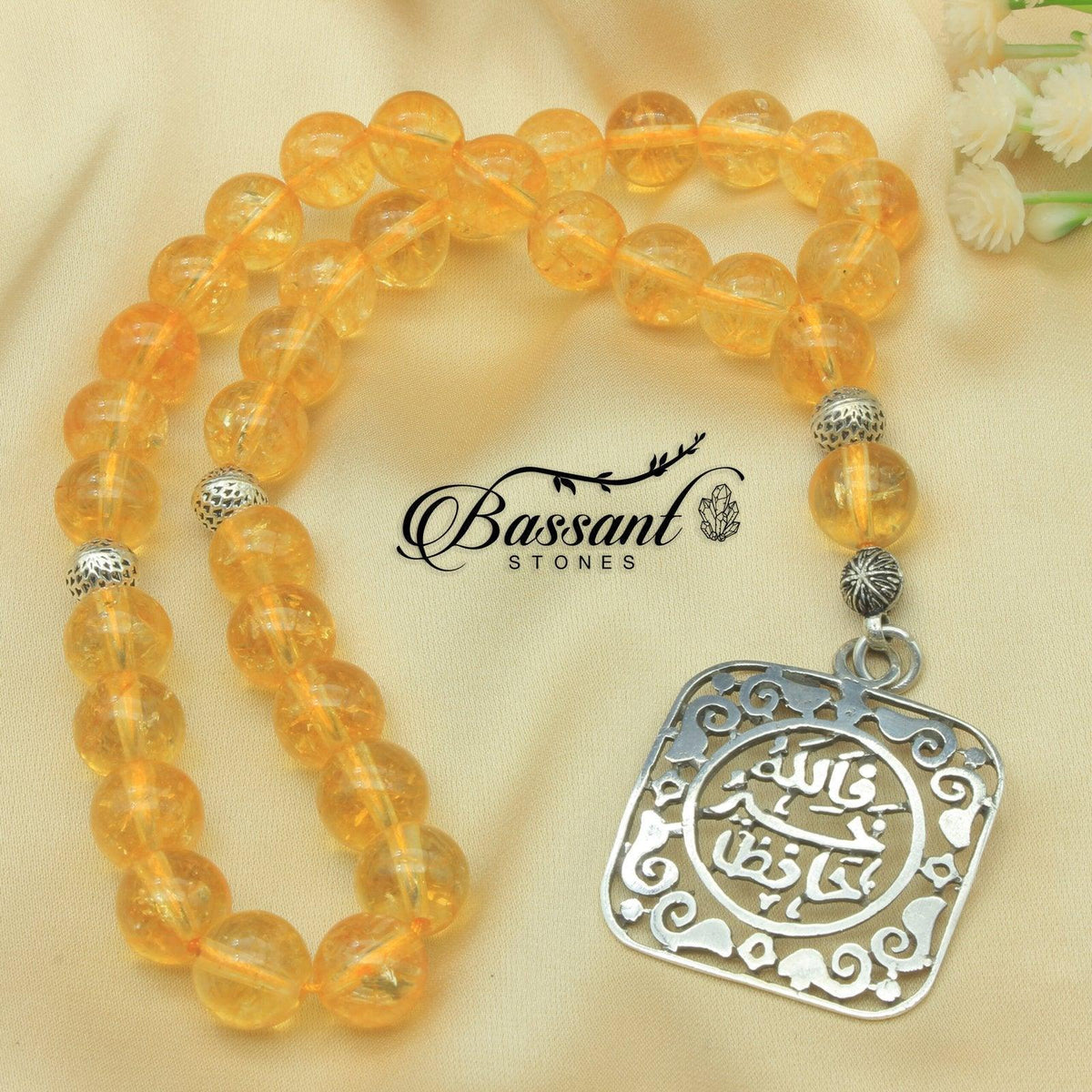 سبحة حجر كريم السيترين | أحجار كريمة و فضة عيار ٩٢٥ | Citrine gemstone Islamic prayer beads - Silver 925 | Bassant Jewellery