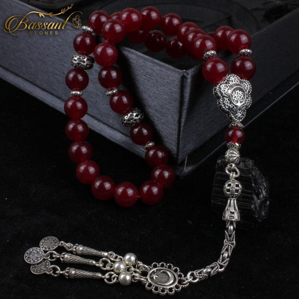 سبحة حجر كريم اليشم | أحجار كريمة و فضة عيار ٩٢٥ | Jade gemstone Islamic prayer beads - Silver 925 | Bassant Jewellery