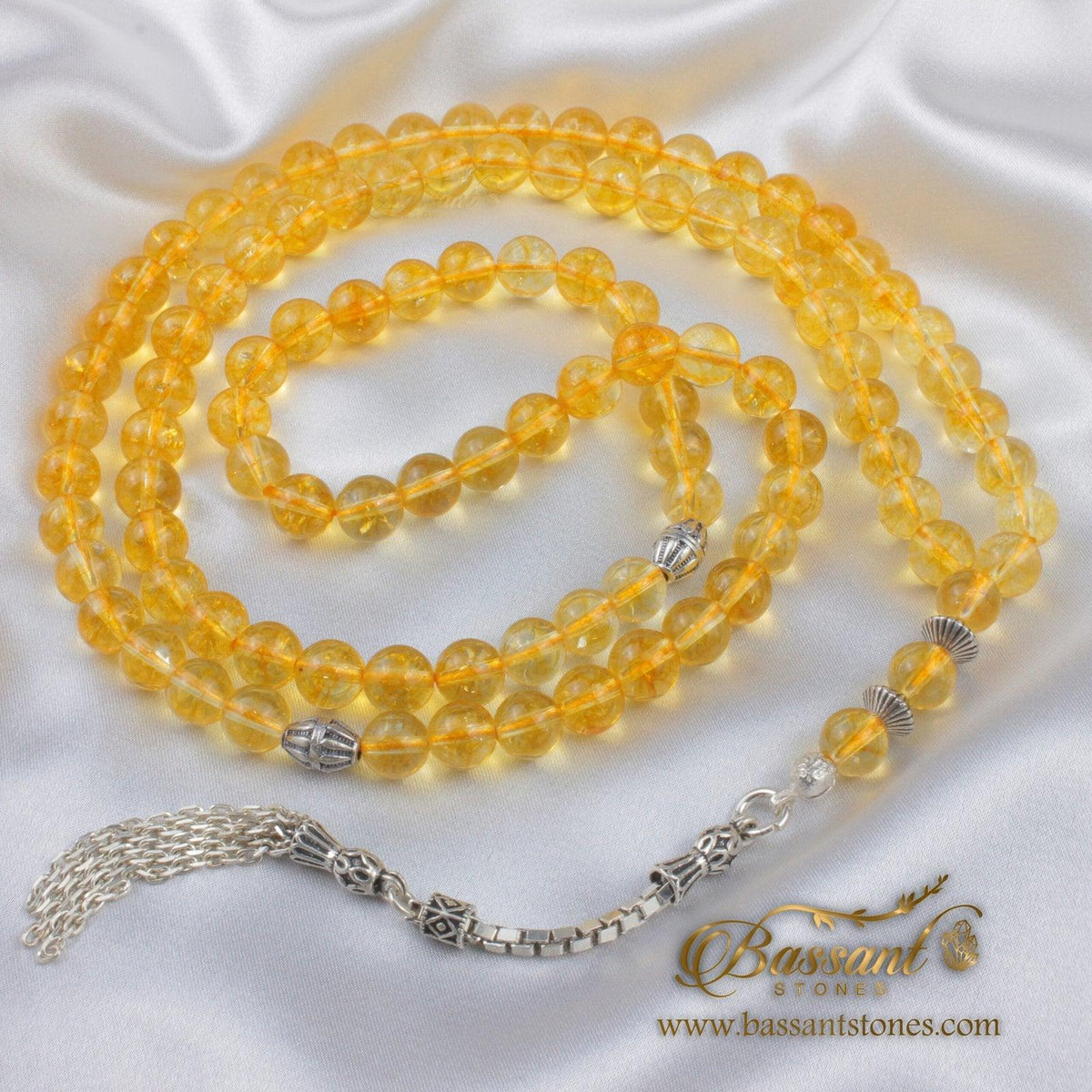 سبحة حجر كريم السيترين | أحجار كريمة و فضة عيار ٩٢٥ | Citrine gemstone Islamic prayer beads - Silver 925 | Bassant Jewellery
