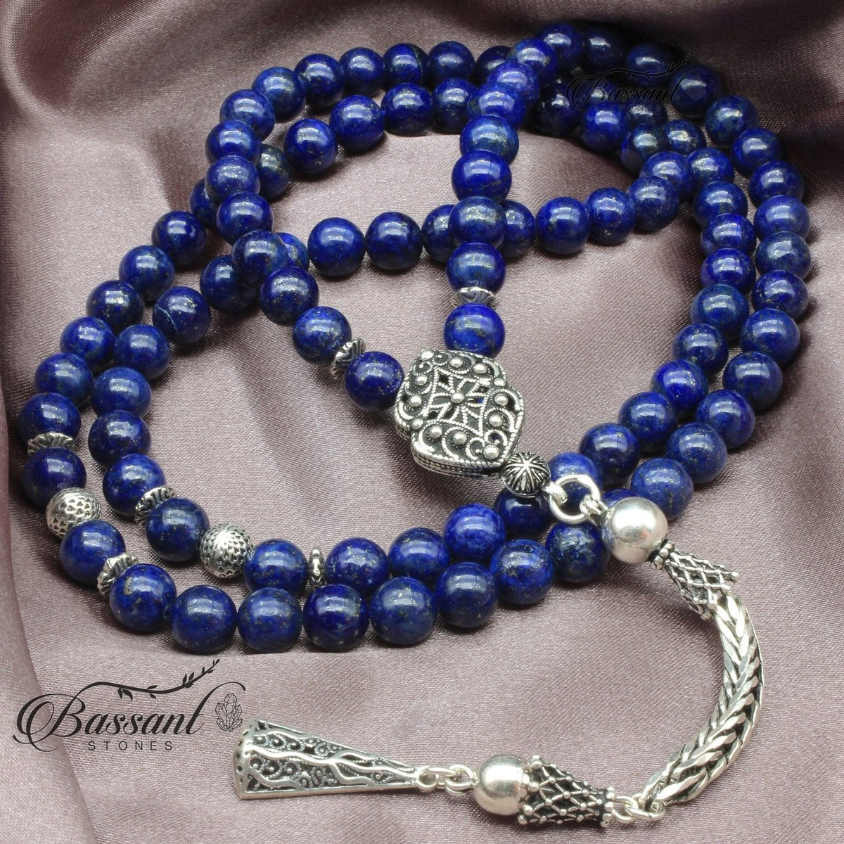 سبحة حجر كريم اللازورد الملكي | أحجار كريمة و فضة عيار ٩٢٥ | Lapis Lazuli Royal gemstone Islamic prayer beads - Silver 925 | Bassant Jewellery