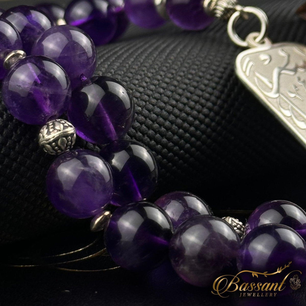 سبحة حجر كريم الأميثيست | أحجار كريمة و فضة عيار ٩٢٥ | Amethyst gemstone Islamic prayer beads - Silver 925 | Bassant Jewellery