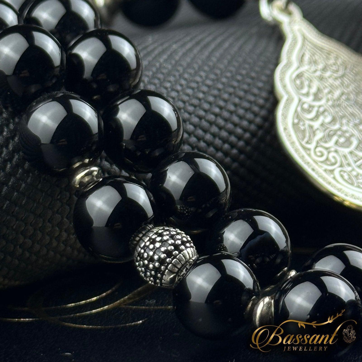 سبحة حجر كريم العقيق الأسود أونكس | أحجار كريمة و فضة عيار ٩٢٥ | Black Agate - Onyx gemstone Islamic prayer beads - Silver 925 | Bassant Jewellery