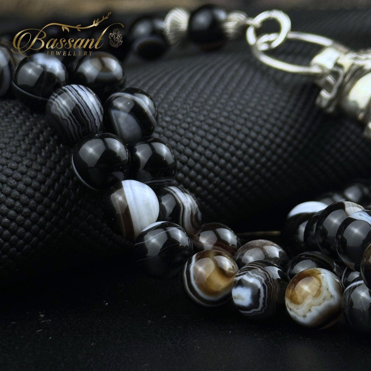 سبحة حجر كريم العقيق السليماني | أحجار كريمة و فضة عيار ٩٢٥ | Suleiman Agate gemstone Islamic prayer beads - Silver 925 | Bassant Jewellery