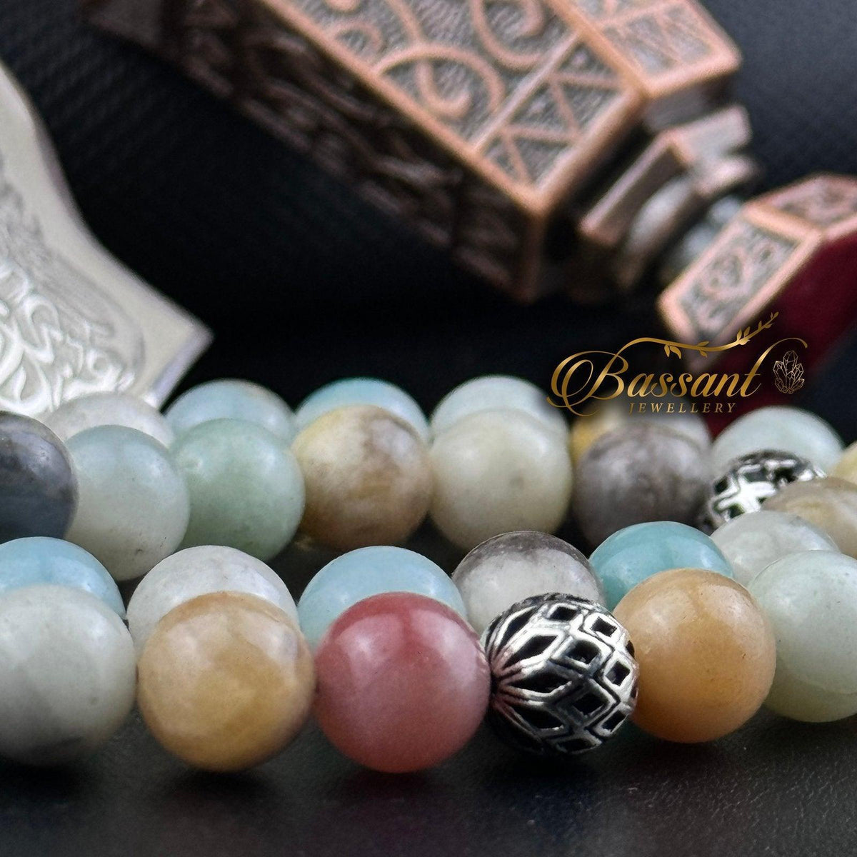 سبحة حجر كريم الأمازونيت | أحجار كريمة و فضة عيار ٩٢٥ | Amazonite gemstone Islamic prayer beads - Silver 925 | Bassant Jewellery